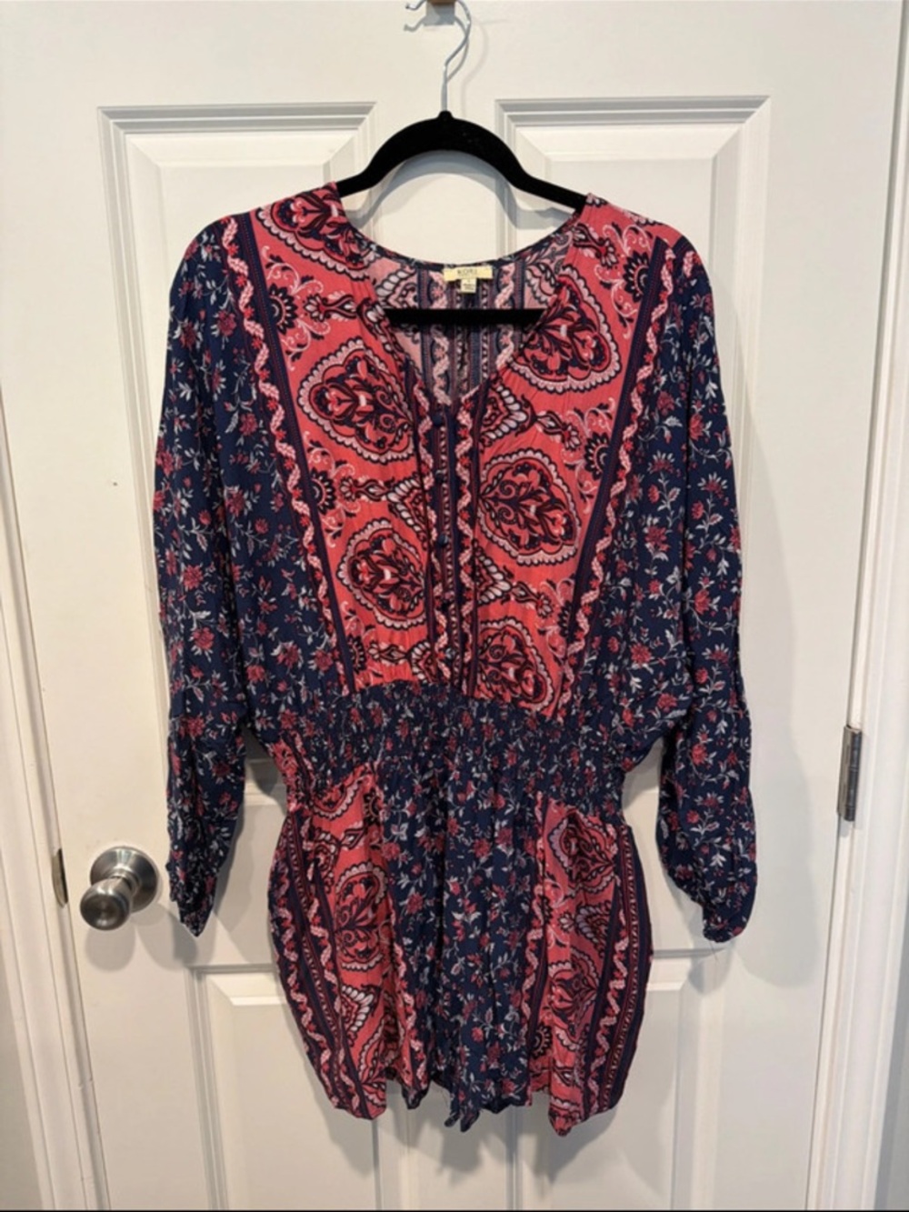 Kori Pink and Navy Floral Paisley Romper